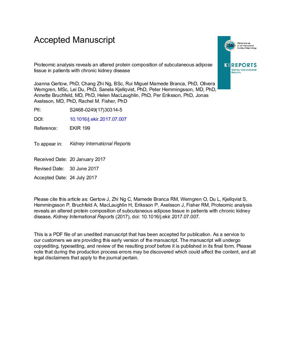 Altered Protein Composition of Subcutaneous Adipose Tissue in Chronic Kidney Disease