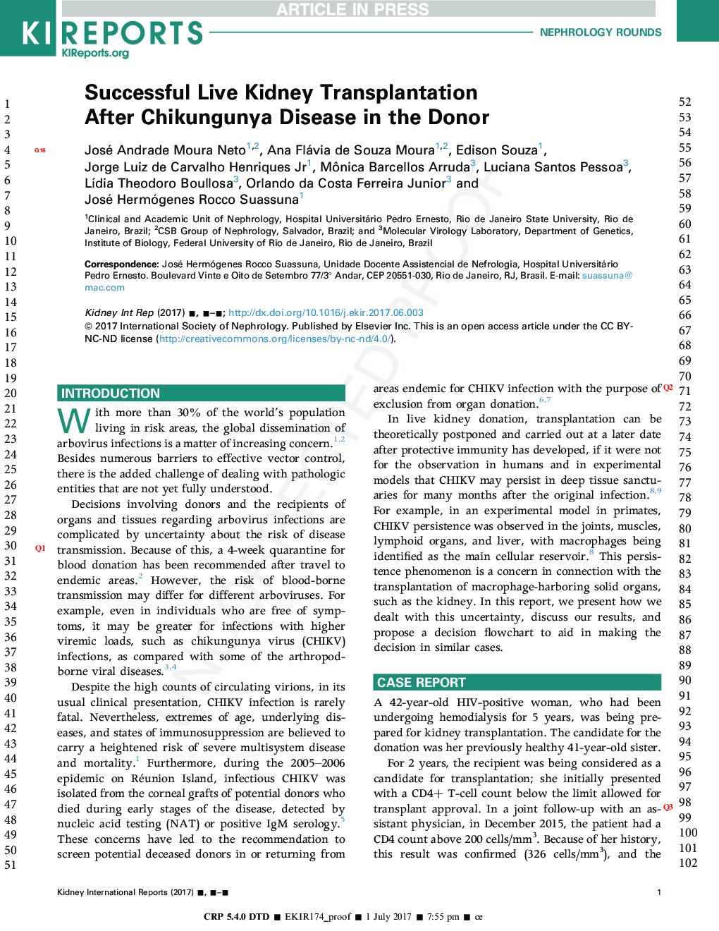 Successful Live Kidney Transplantation After Chikungunya Disease in the Donor