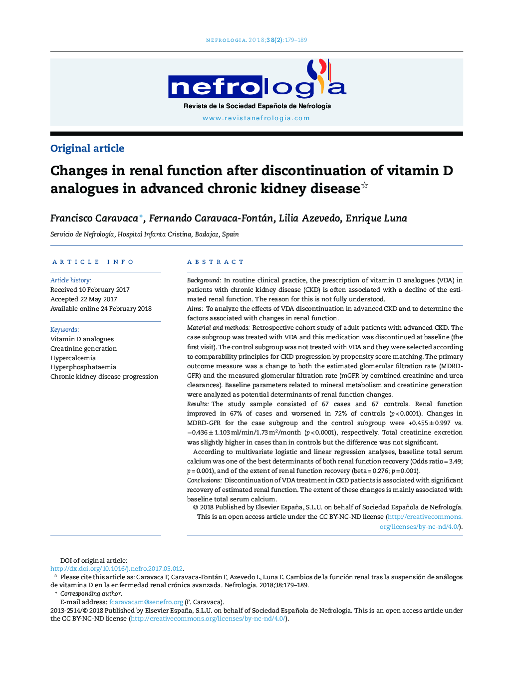 Changes in renal function after discontinuation of vitamin D analogues in advanced chronic kidney disease