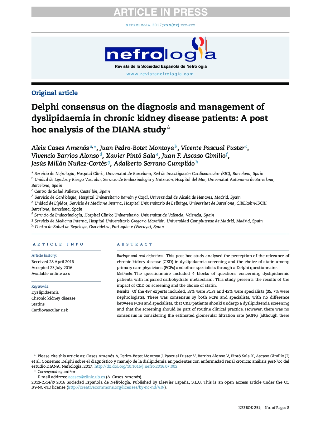 Delphi consensus on the diagnosis and management of dyslipidaemia in chronic kidney disease patients: A post hoc analysis of the DIANA study