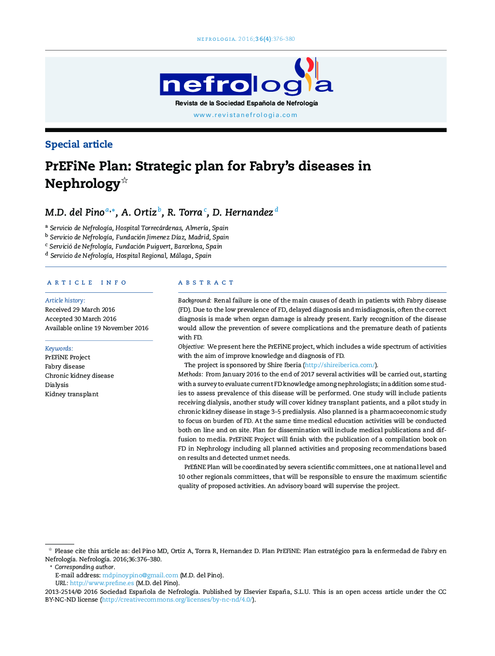 PrEFiNe Plan: Strategic plan for Fabry's diseases in Nephrology