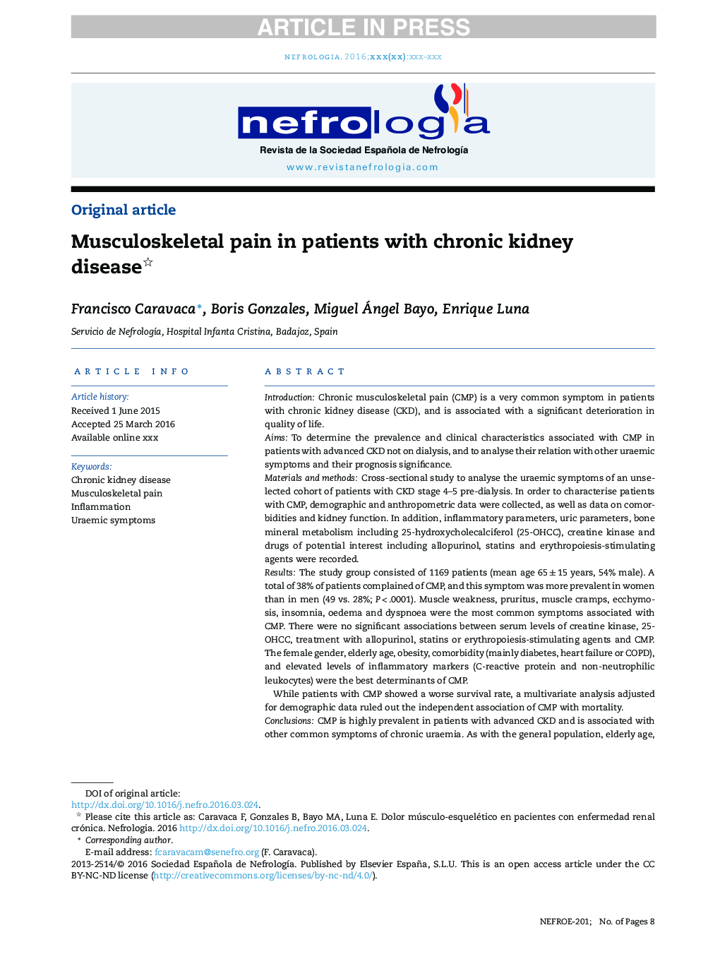 Musculoskeletal pain in patients with chronic kidney disease