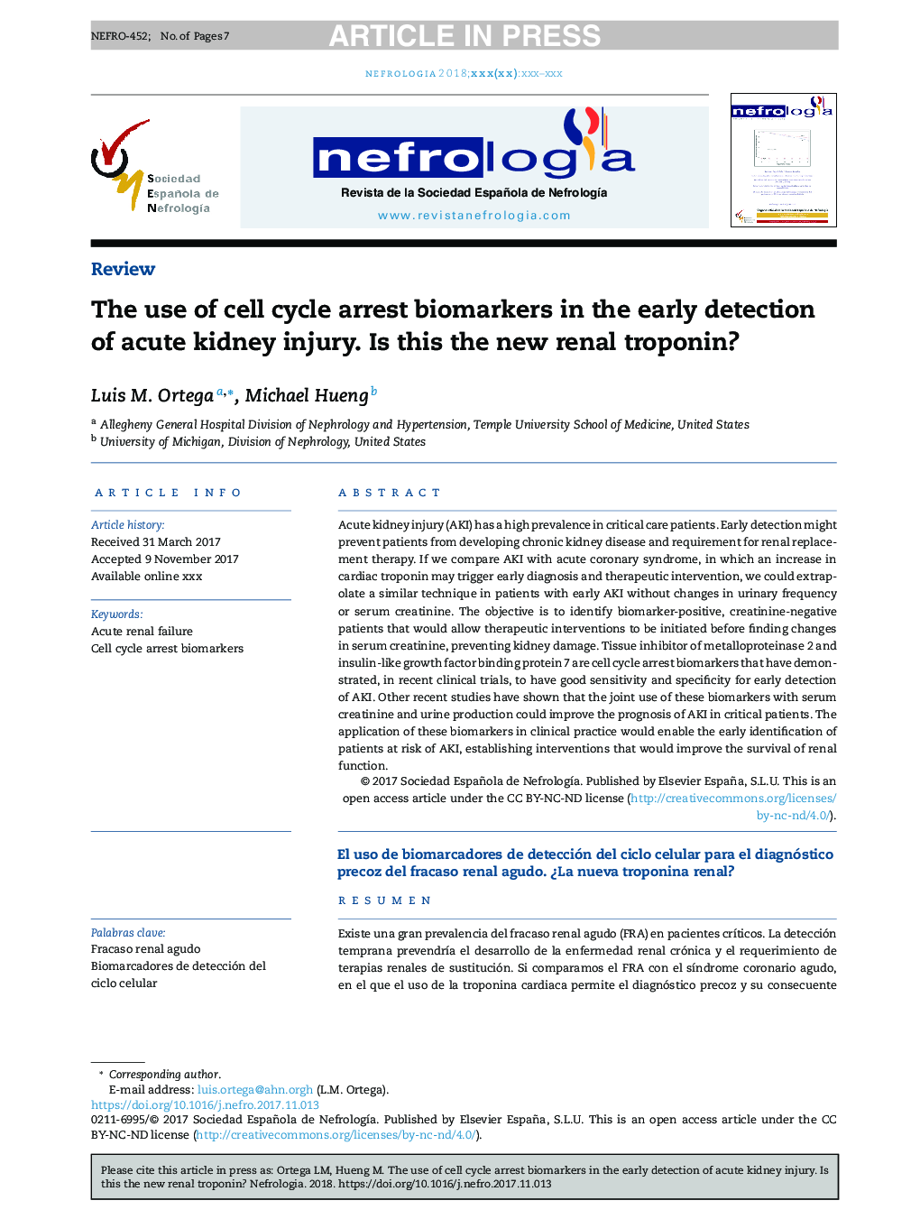 The use of cell cycle arrest biomarkers in the early detection of acute kidney injury. Is this the new renal troponin?