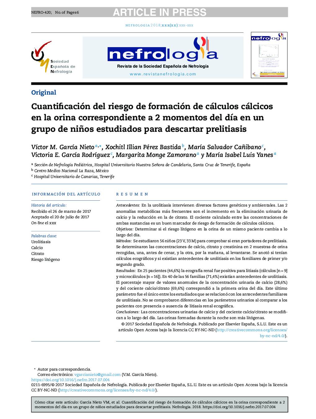 Cuantificación del riesgo de formación de cálculos cálcicos en la orina correspondiente a 2 momentos del dÃ­a en un grupo de niños estudiados para descartar prelitiasis