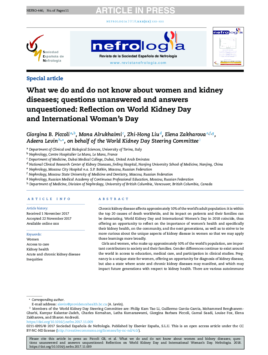 What we do and do not know about women and kidney diseases; questions unanswered and answers unquestioned: Reflection on World Kidney Day and International Woman's Day