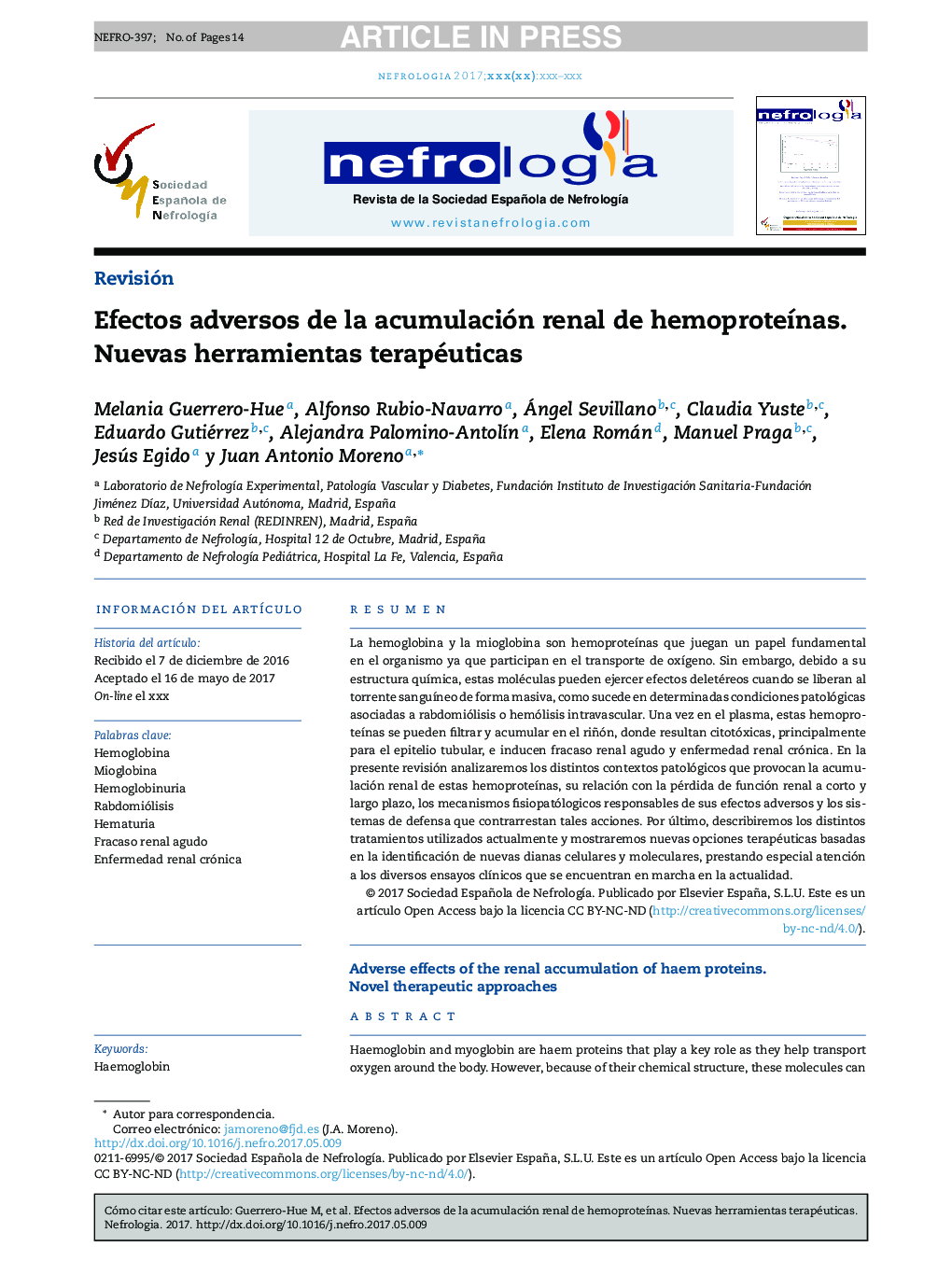 Efectos adversos de la acumulación renal de hemoproteÃ­nas. Nuevas herramientas terapéuticas