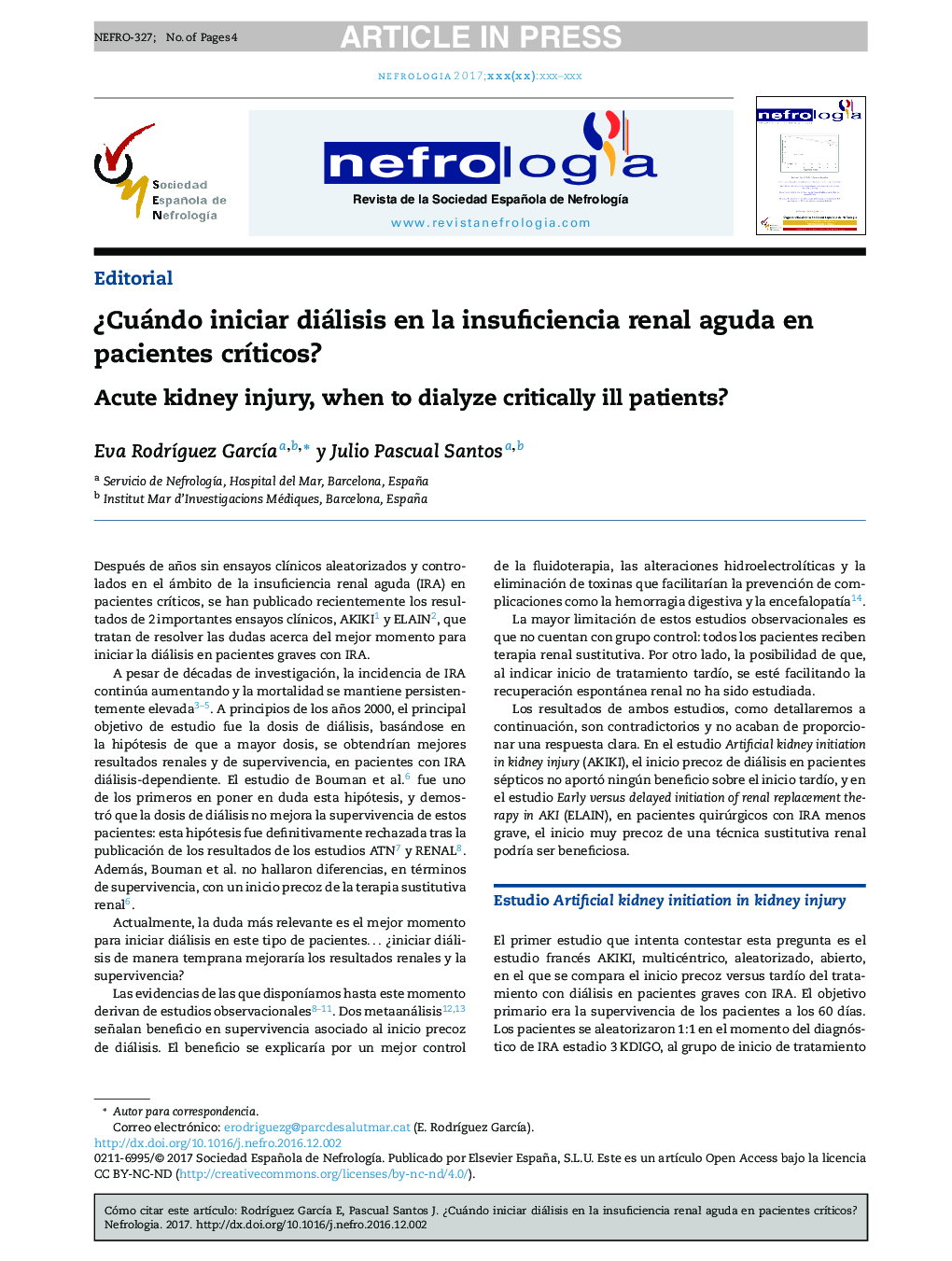 Â¿Cuándo iniciar diálisis en la insuficiencia renal aguda en pacientes crÃ­ticos?