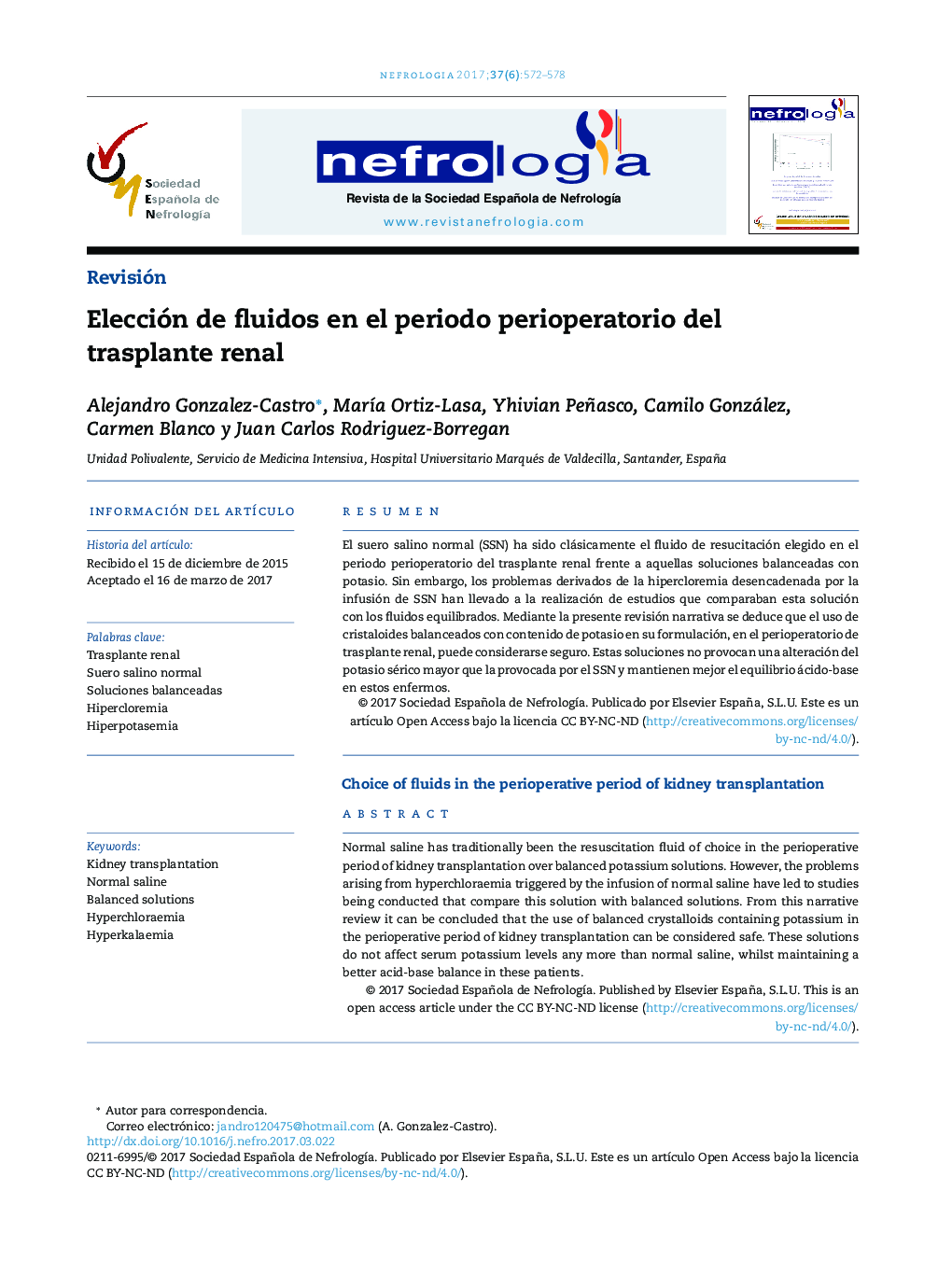 Elección de fluidos en el periodo perioperatorio del trasplante renal