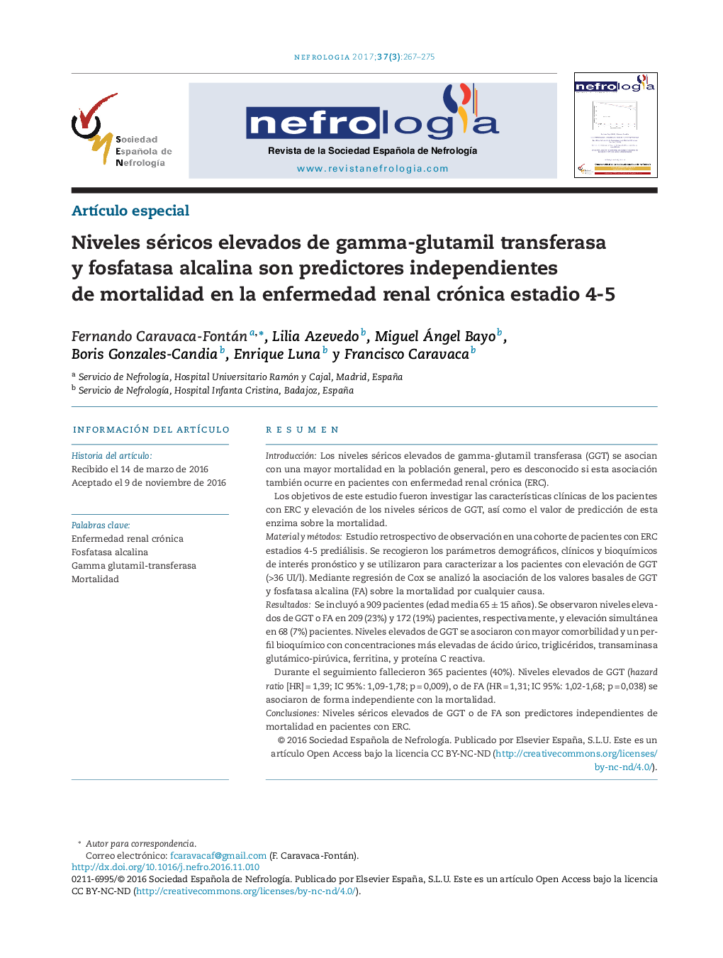 Niveles séricos elevados de gamma-glutamil transferasa y fosfatasa alcalina son predictores independientes de mortalidad en la enfermedad renal crónica estadio 4-5