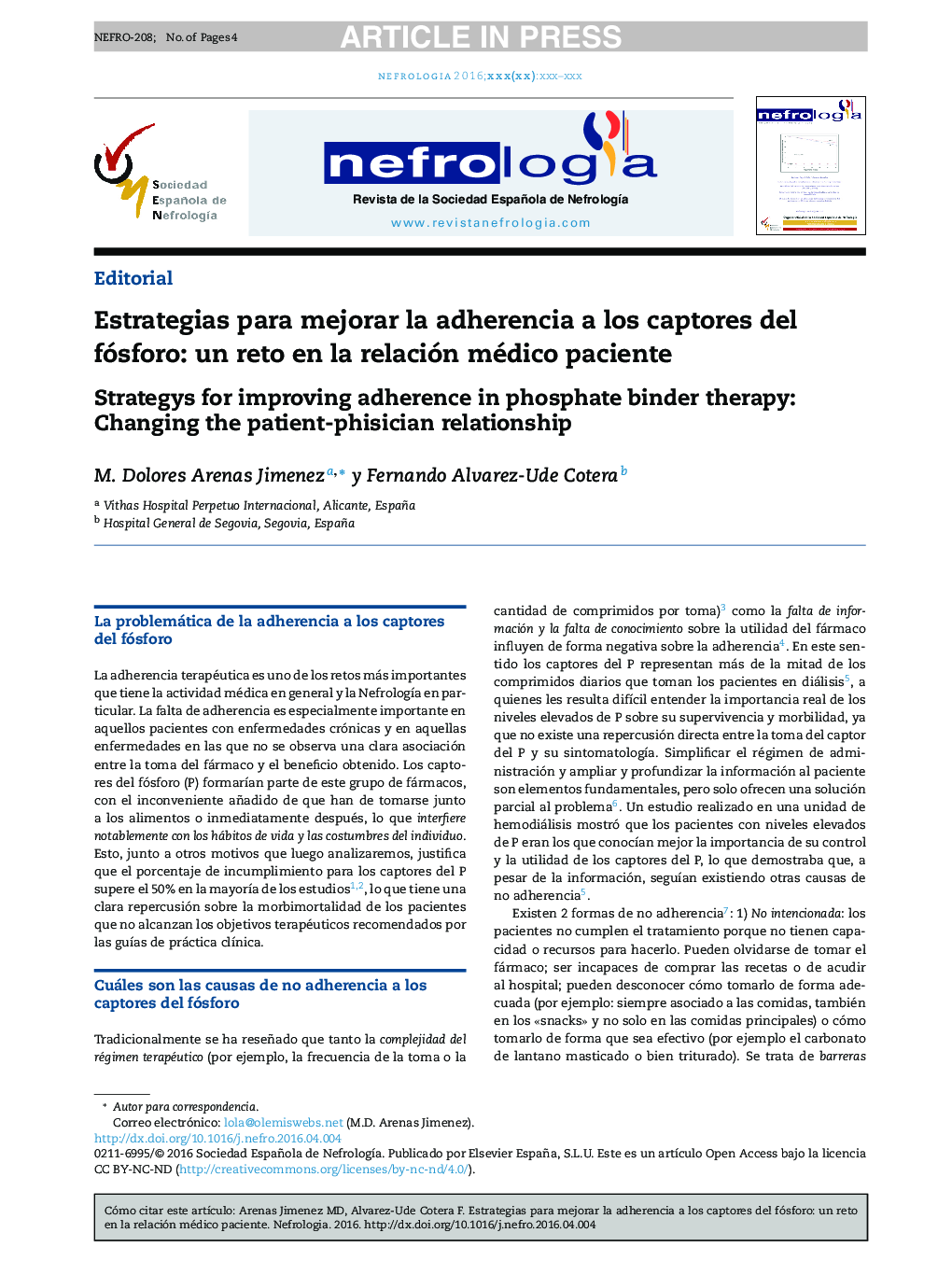 Estrategias para mejorar la adherencia a los captores del fósforo: un reto en la relación médico paciente