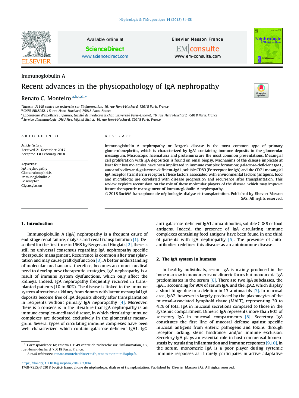 Recent advances in the physiopathology of IgA nephropathy