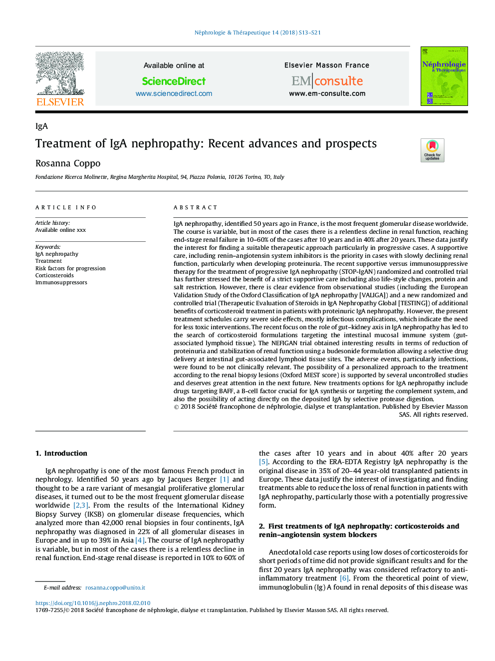 Treatment of IgA nephropathy: Recent advances and prospects