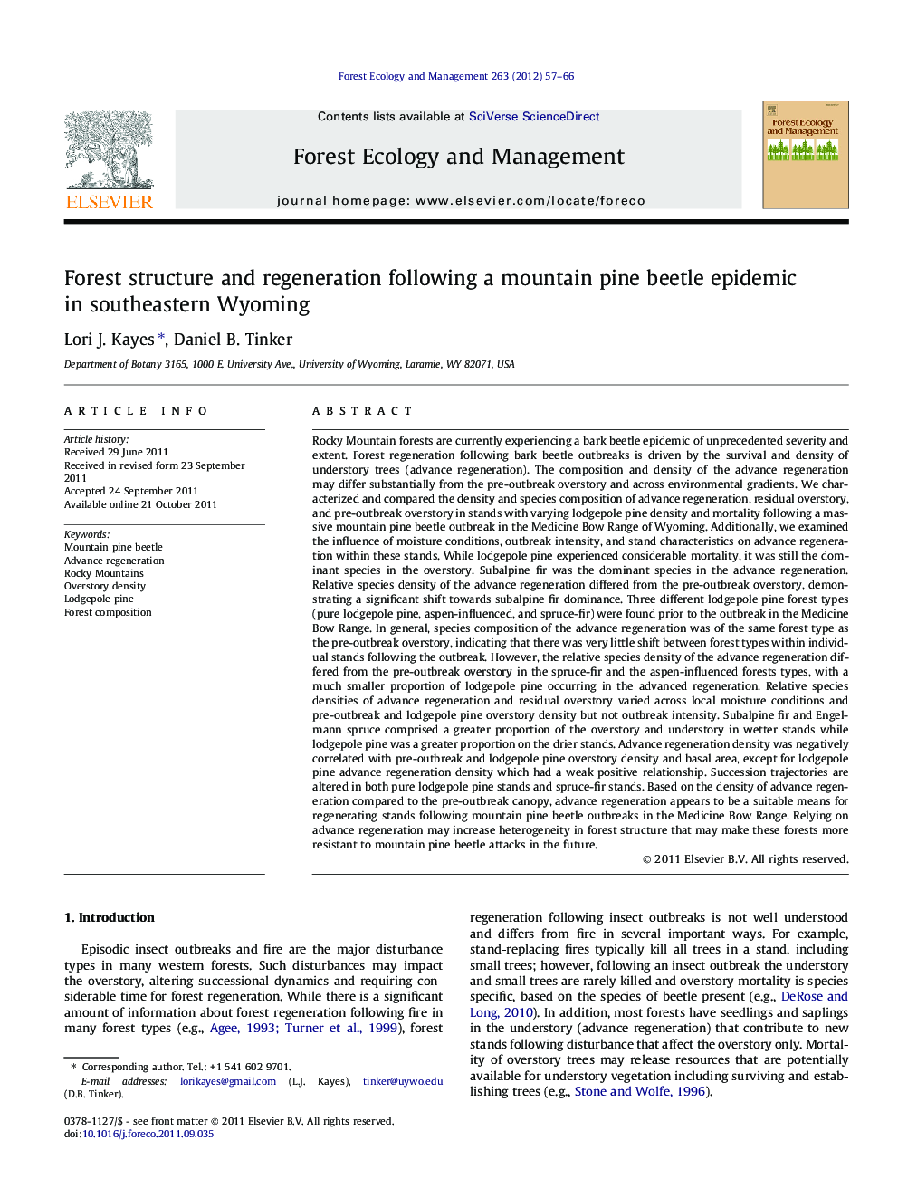 Forest structure and regeneration following a mountain pine beetle epidemic in southeastern Wyoming