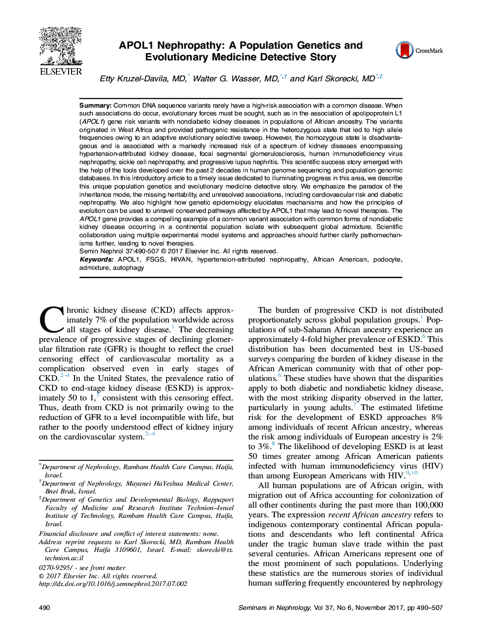 APOL1 Nephropathy: A Population Genetics and Evolutionary Medicine Detective Story