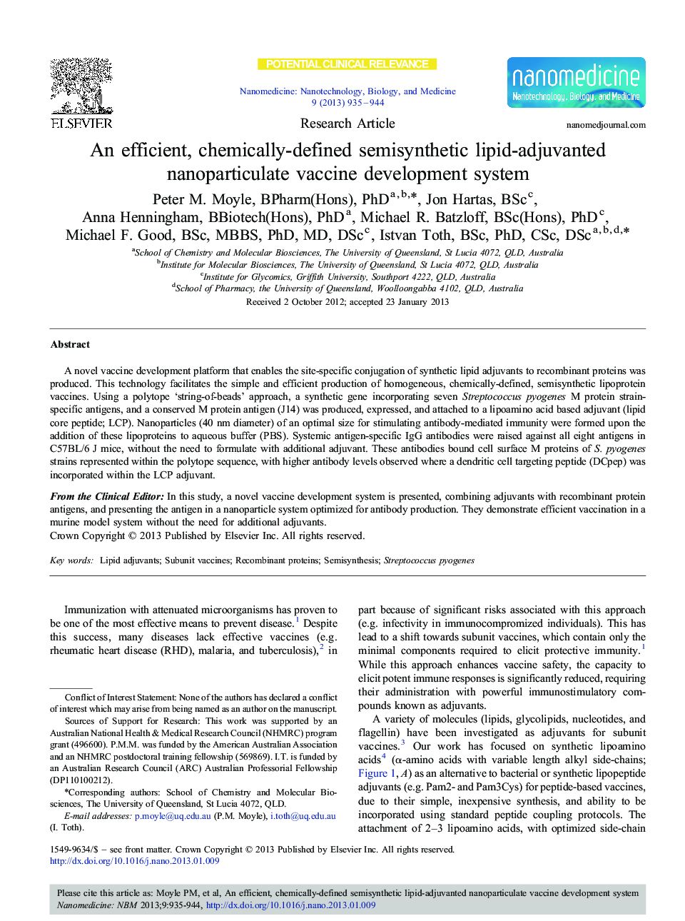 An efficient, chemically-defined semisynthetic lipid-adjuvanted nanoparticulate vaccine development system 