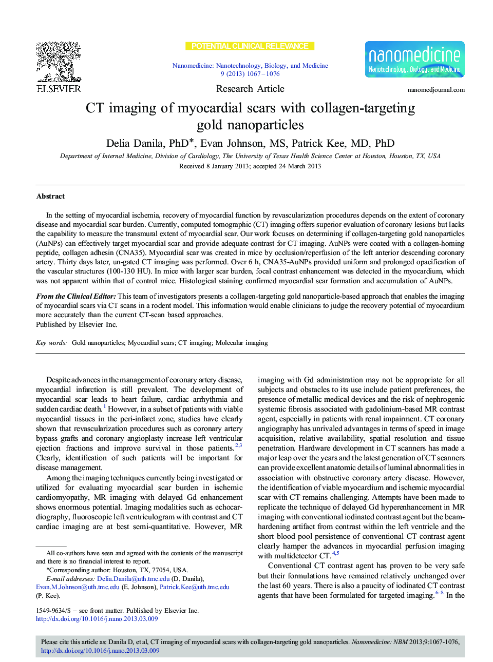 CT imaging of myocardial scars with collagen-targeting gold nanoparticles 