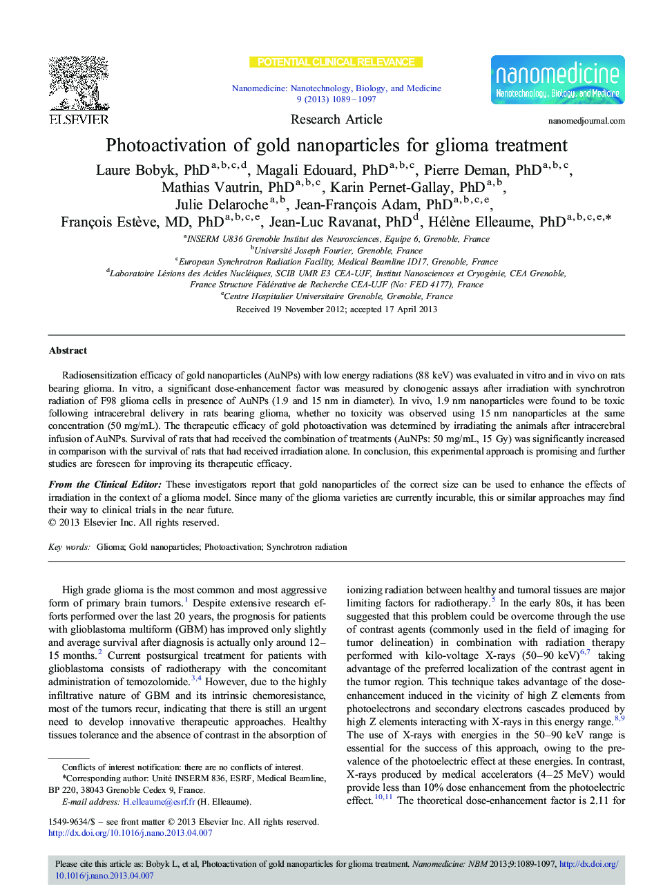 Photoactivation of gold nanoparticles for glioma treatment 