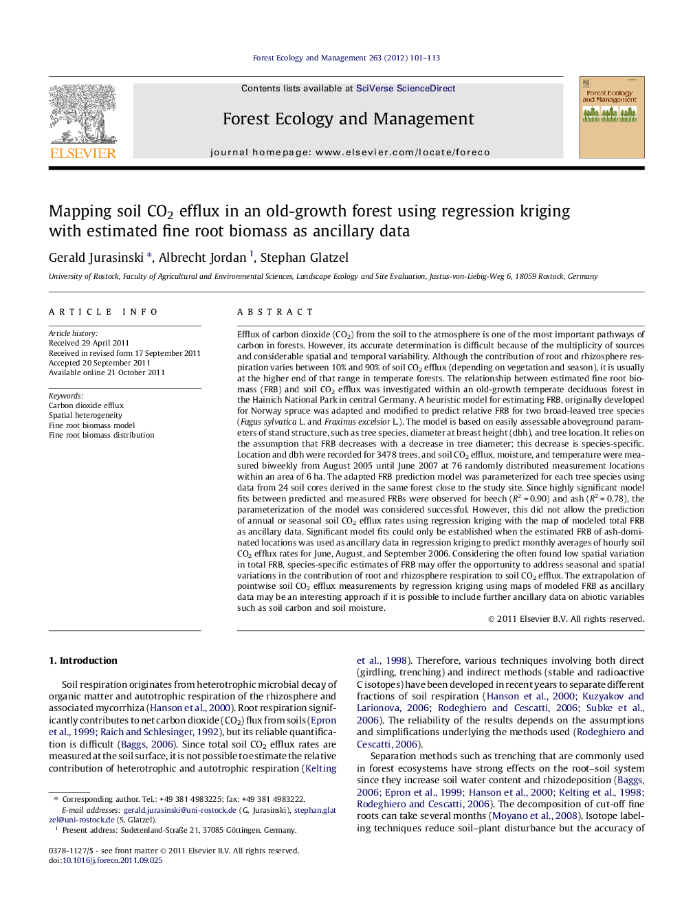 Mapping soil CO2 efflux in an old-growth forest using regression kriging with estimated fine root biomass as ancillary data