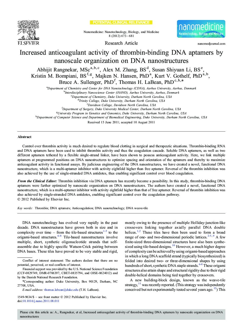 Increased anticoagulant activity of thrombin-binding DNA aptamers by nanoscale organization on DNA nanostructures 