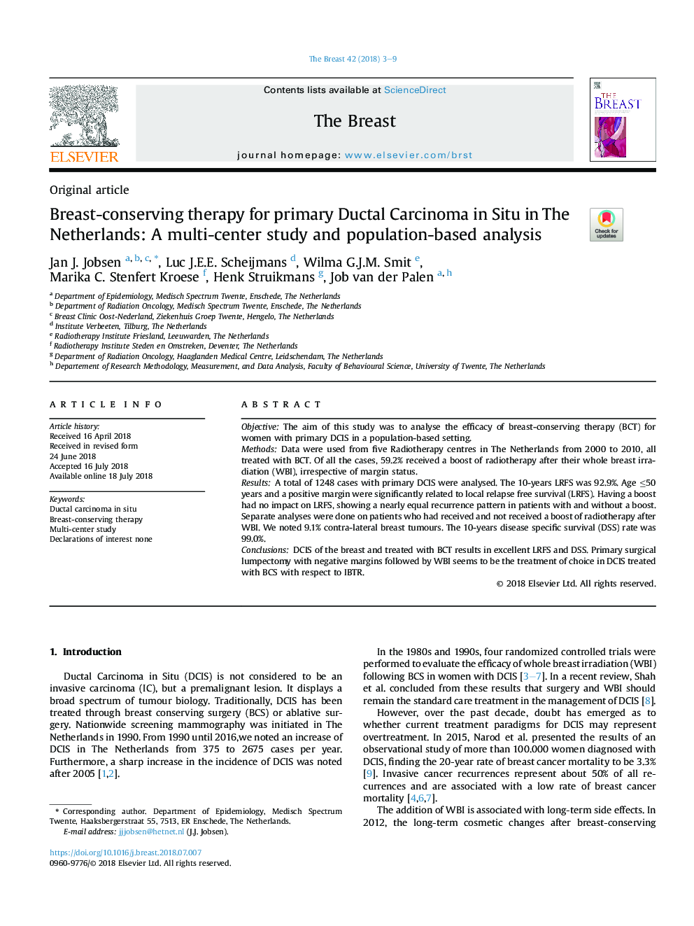 Breast-conserving therapy for primary Ductal Carcinoma in Situ in The Netherlands: A multi-center study and population-based analysis