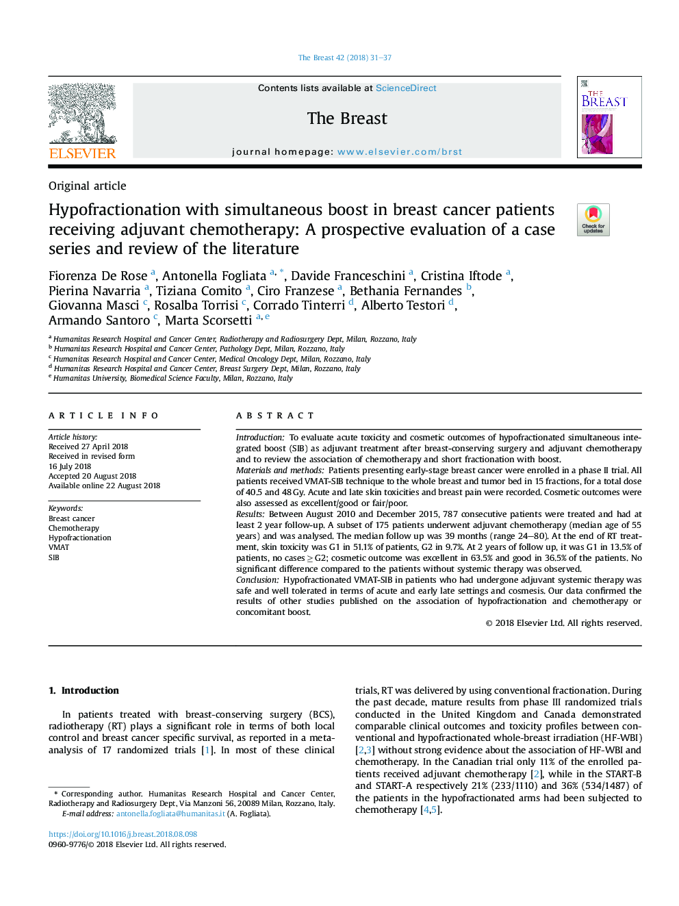 Hypofractionation with simultaneous boost in breast cancer patients receiving adjuvant chemotherapy: A prospective evaluation of a case series and review of the literature