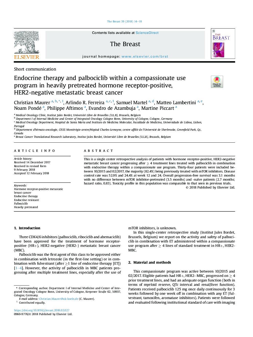 Endocrine therapy and palbociclib within a compassionate use program in heavily pretreated hormone receptor-positive, HER2-negative metastatic breast cancer