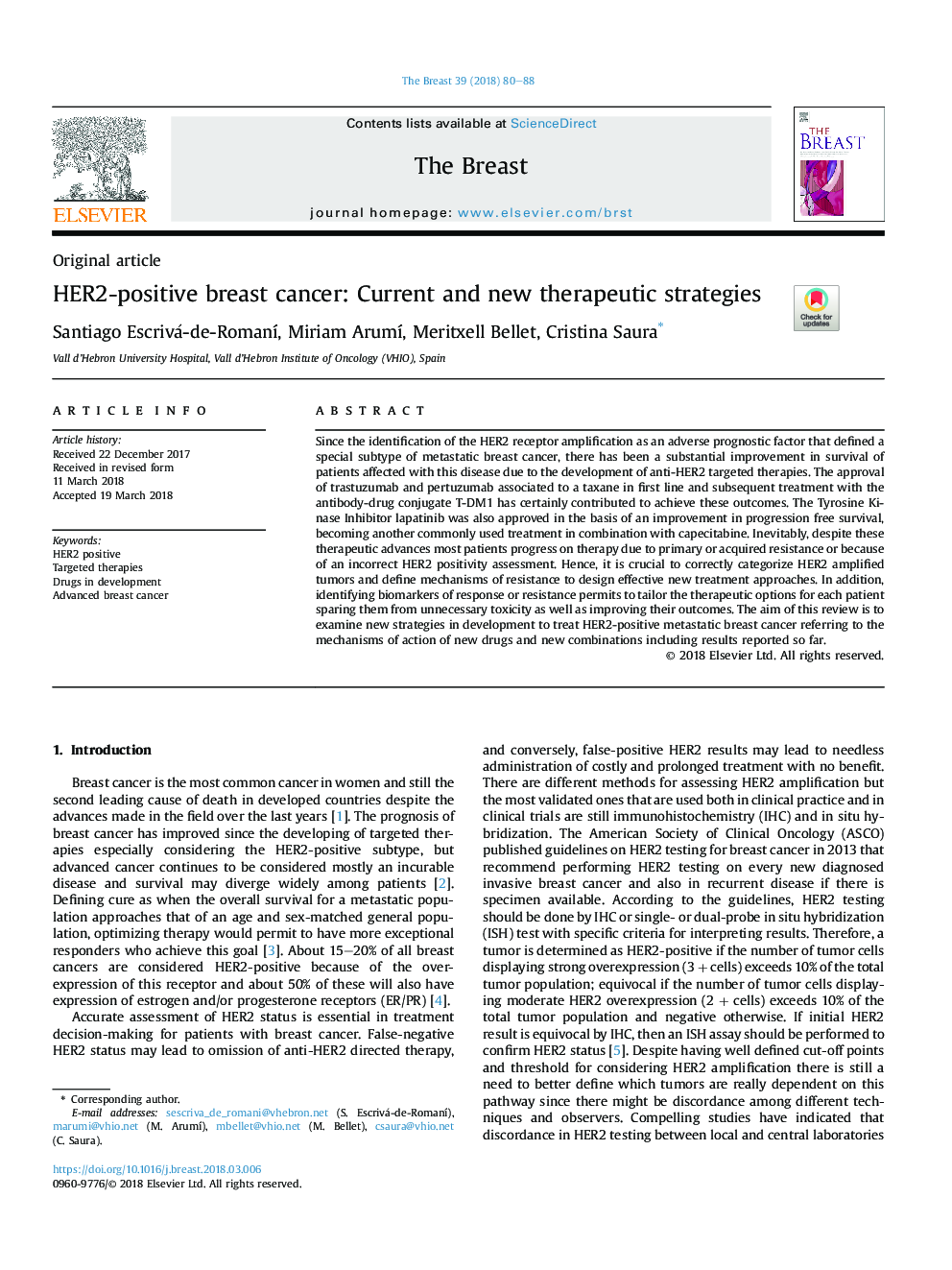 HER2-positive breast cancer: Current and new therapeutic strategies