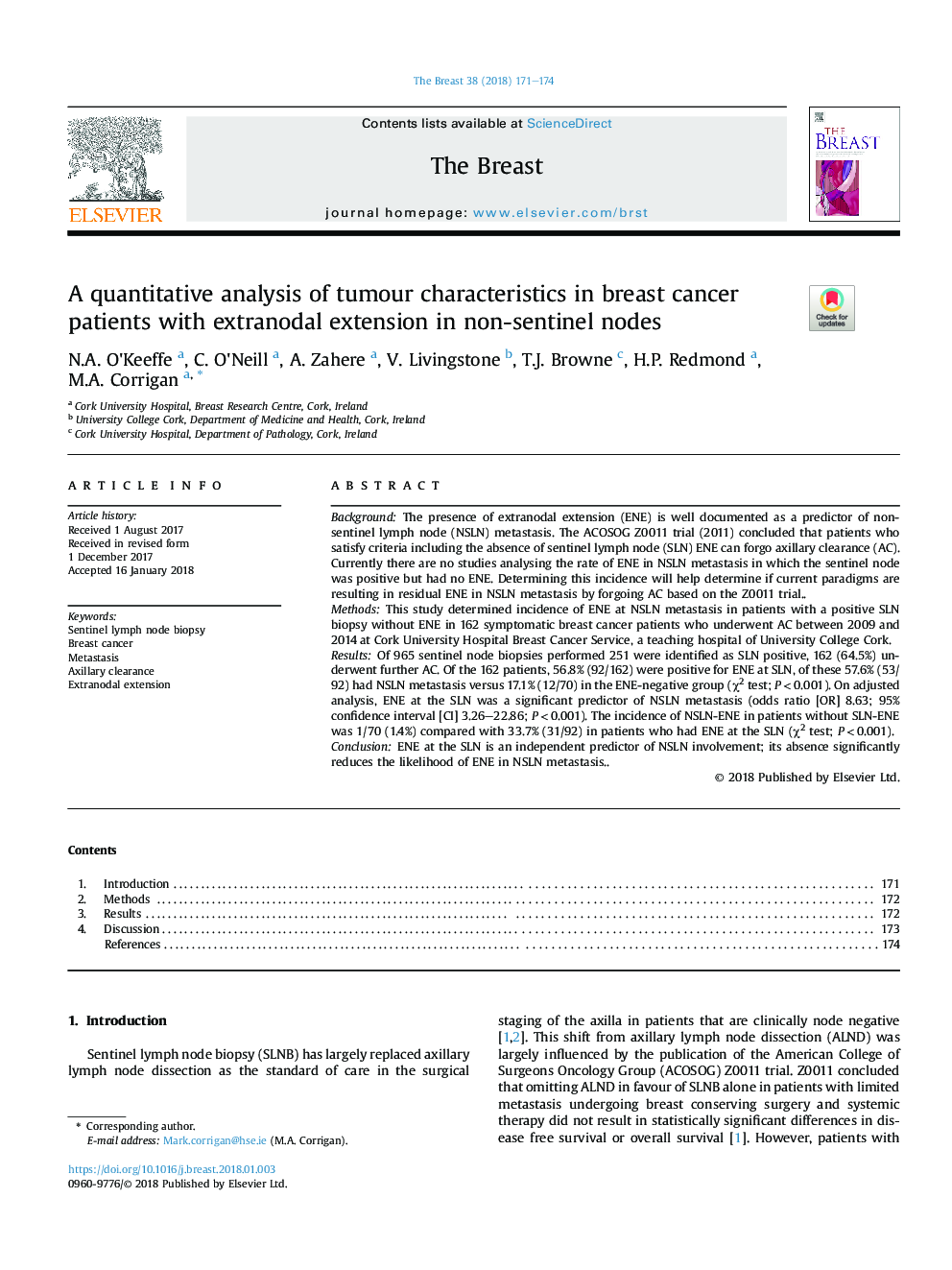 A quantitative analysis of tumour characteristics in breast cancer patients with extranodal extension in non-sentinel nodes