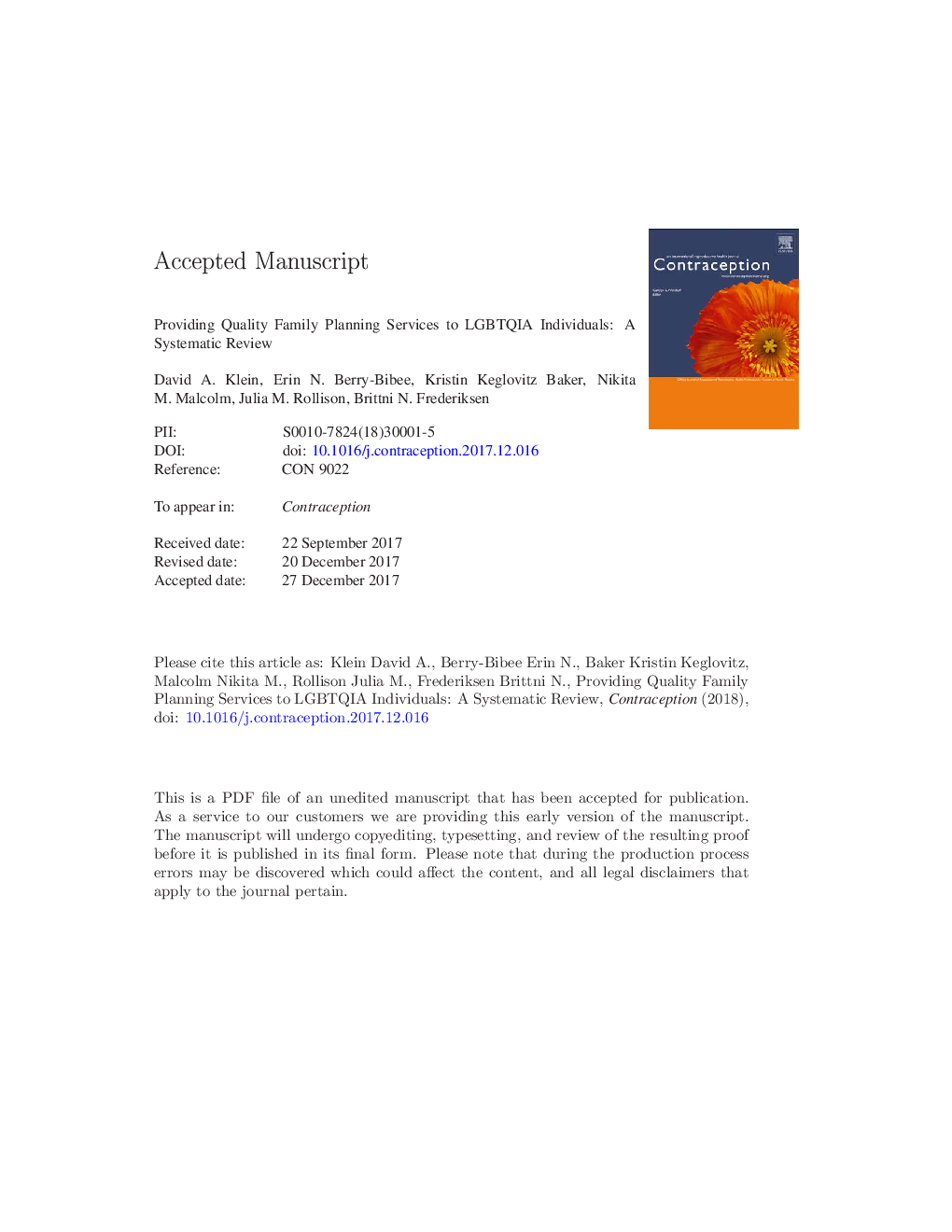 Providing quality family planning services to LGBTQIA individuals: a systematic review