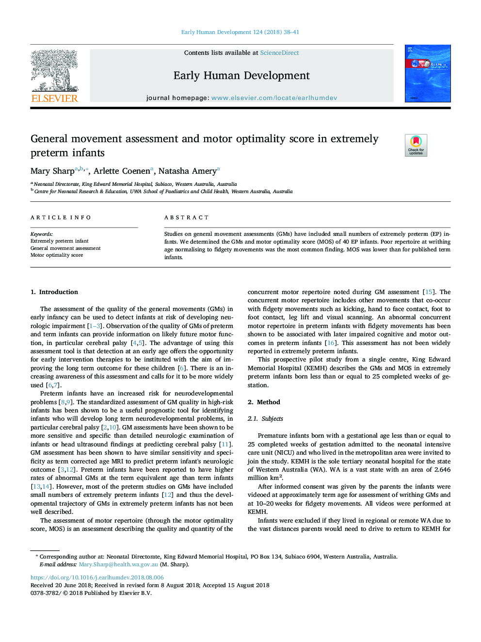 General movement assessment and motor optimality score in extremely preterm infants