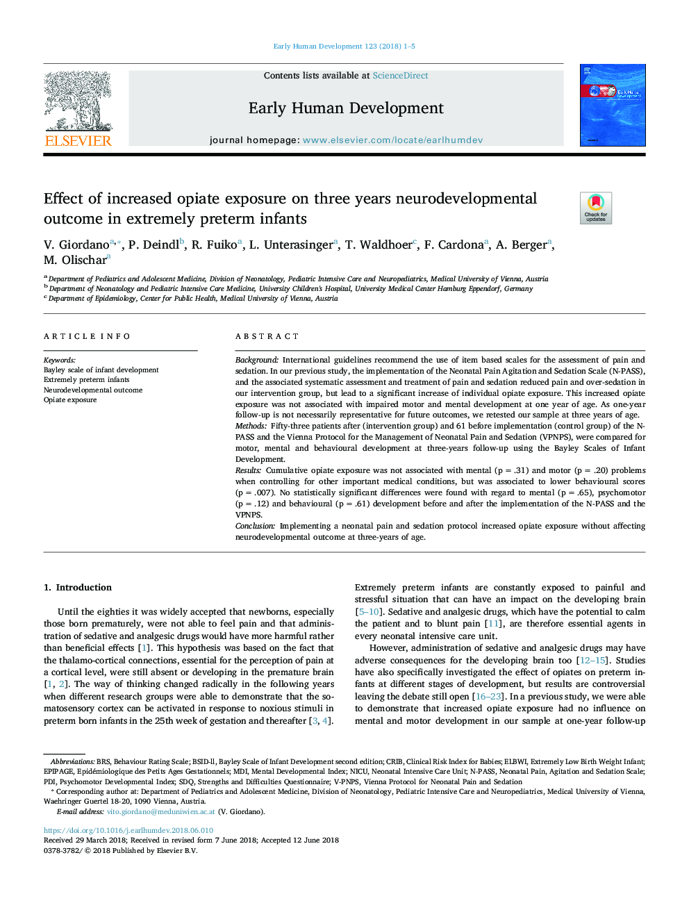 Effect of increased opiate exposure on three years neurodevelopmental outcome in extremely preterm infants