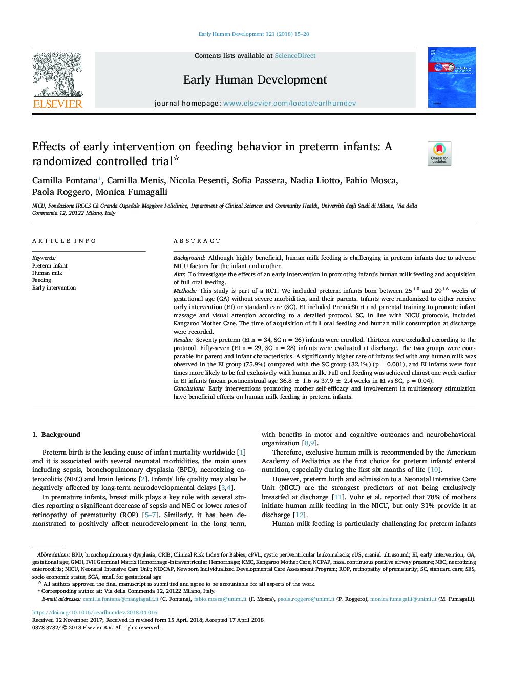 Effects of early intervention on feeding behavior in preterm infants: A randomized controlled trial