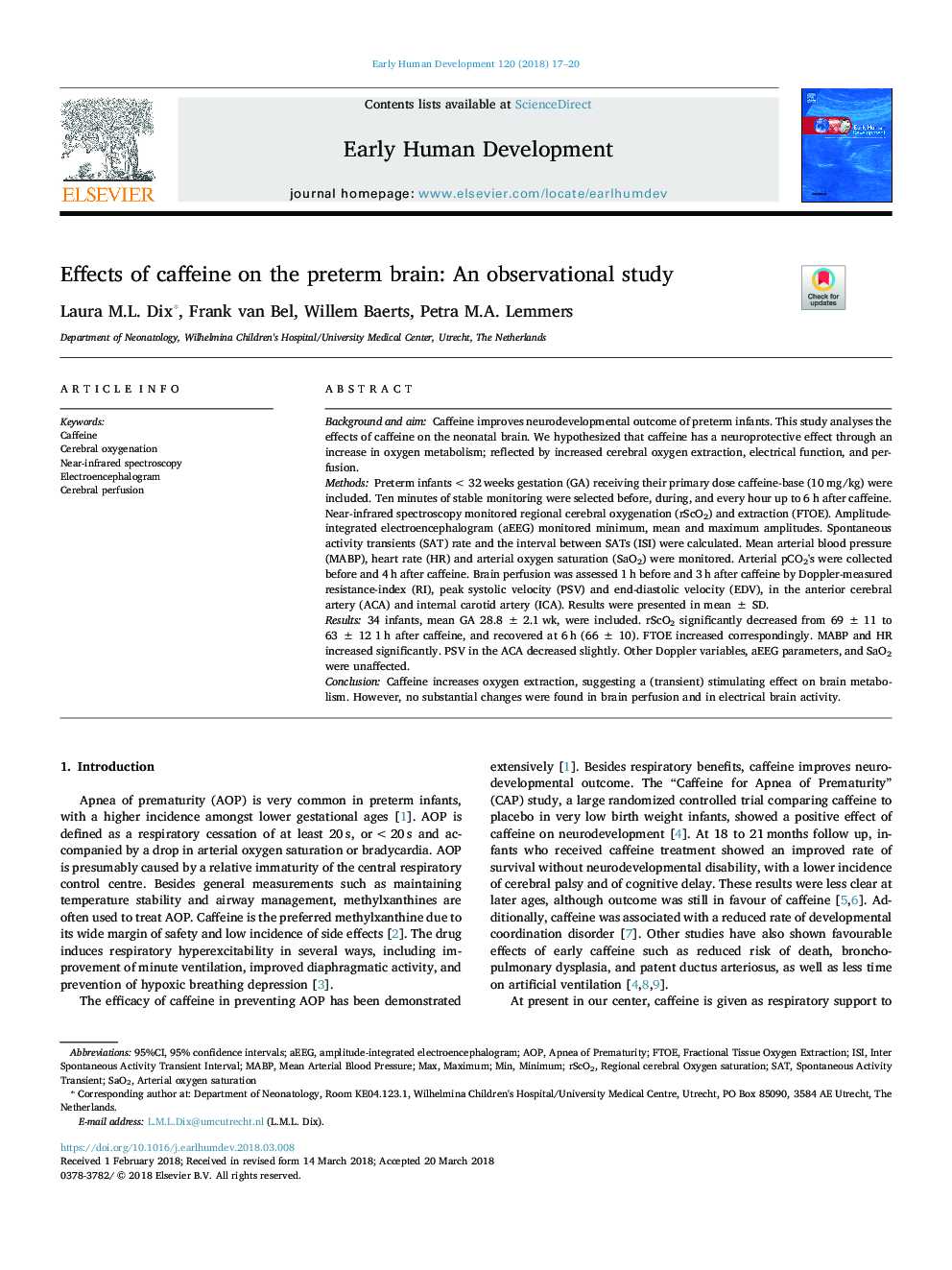 Effects of caffeine on the preterm brain: An observational study