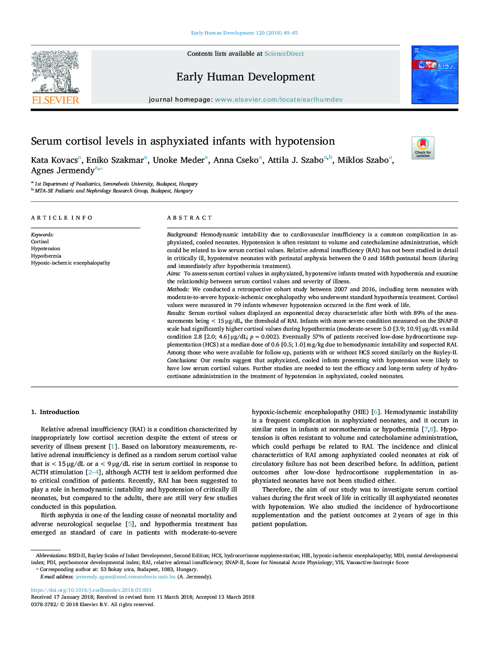 Serum cortisol levels in asphyxiated infants with hypotension