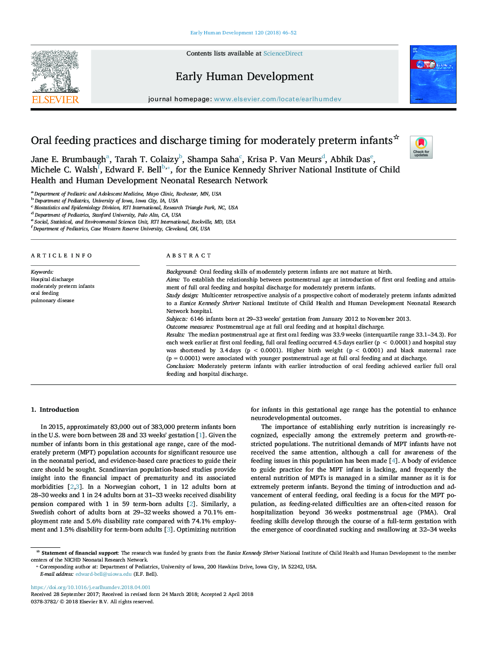 Oral feeding practices and discharge timing for moderately preterm infants