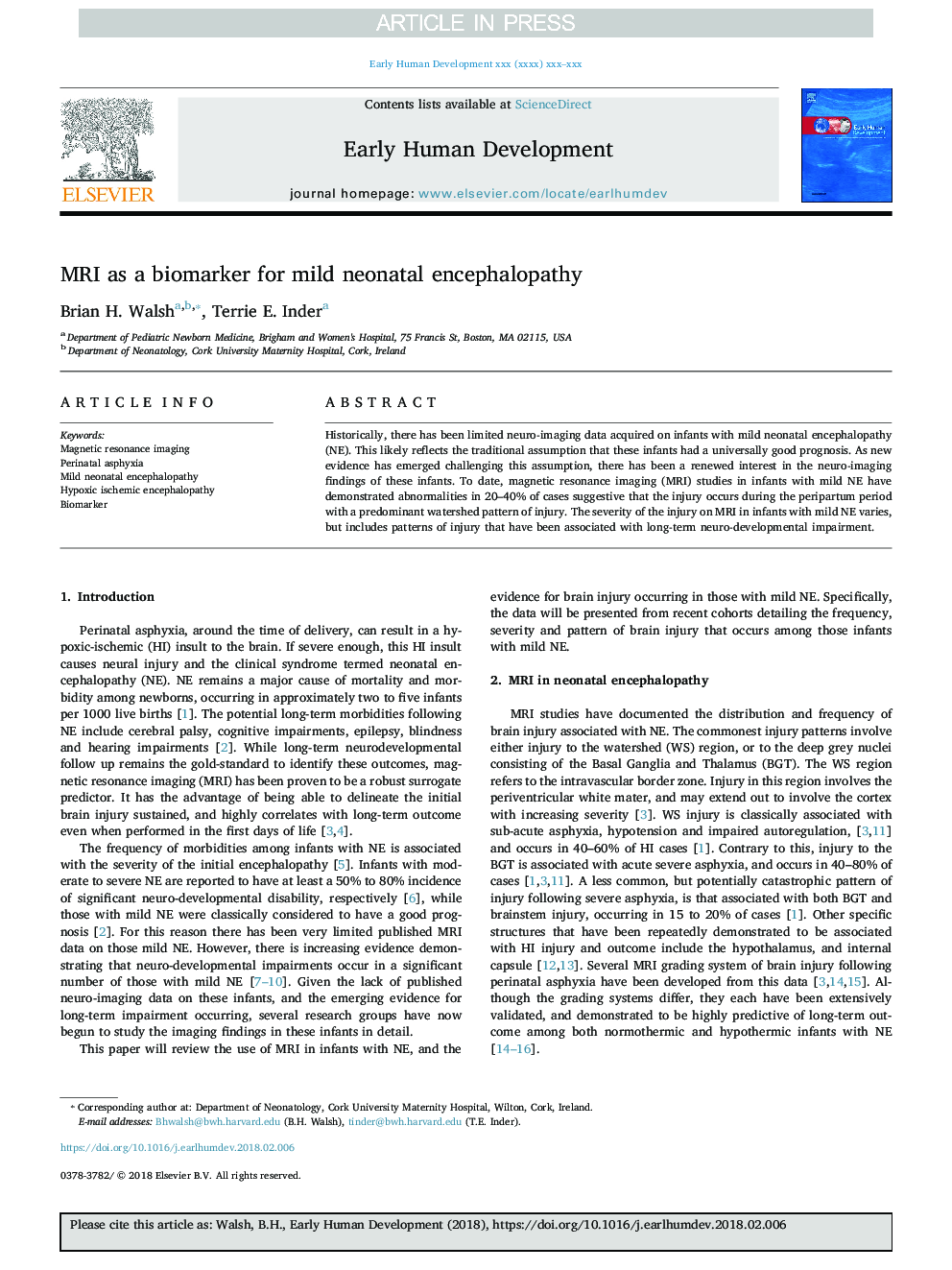 MRI as a biomarker for mild neonatal encephalopathy