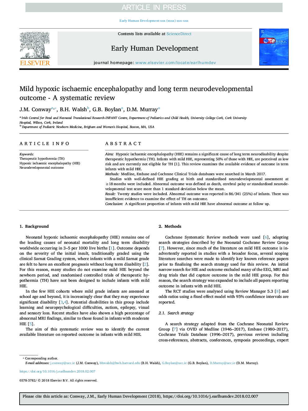 Mild hypoxic ischaemic encephalopathy and long term neurodevelopmental outcome - A systematic review