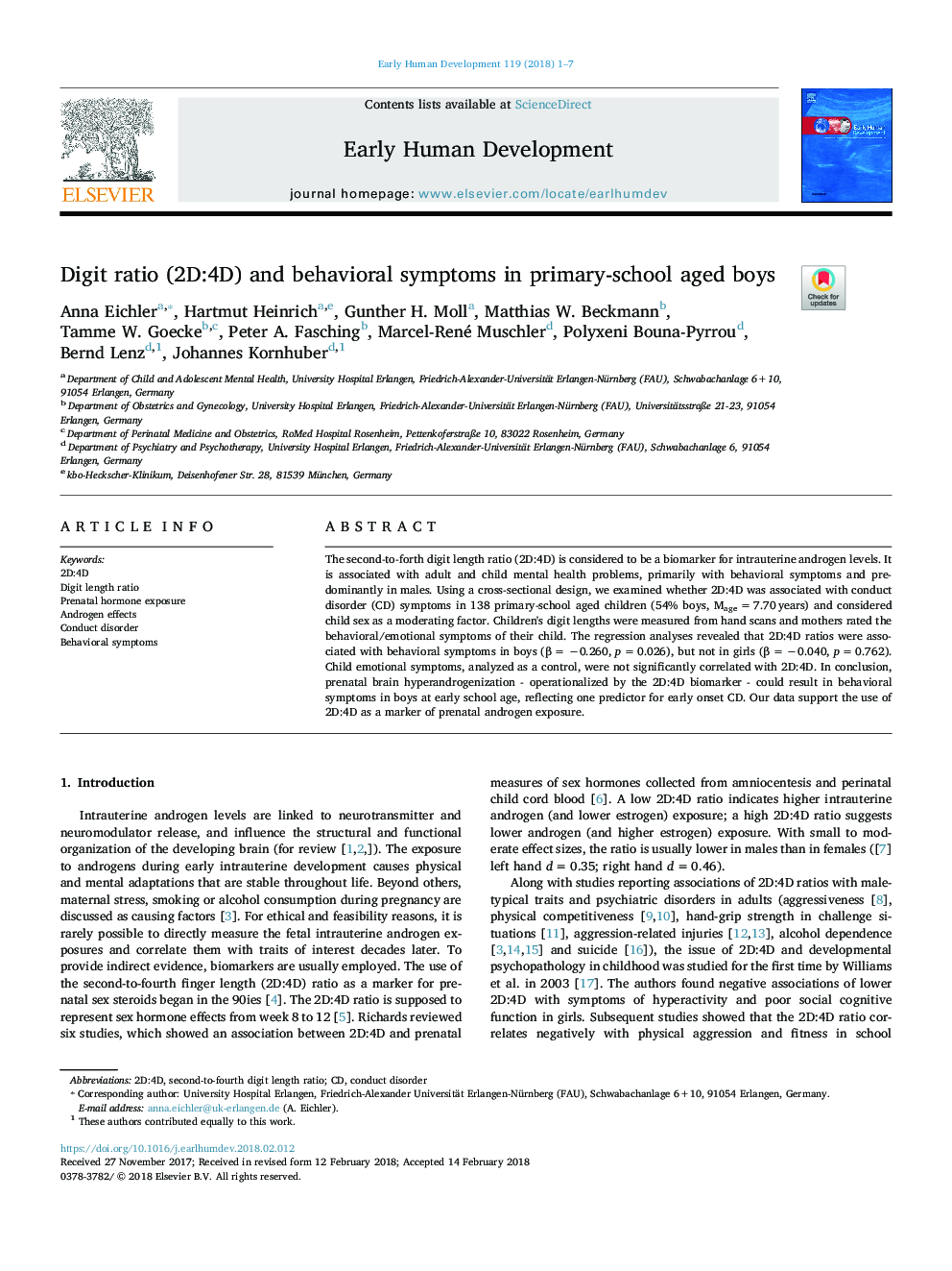 Digit ratio (2D:4D) and behavioral symptoms in primary-school aged boys