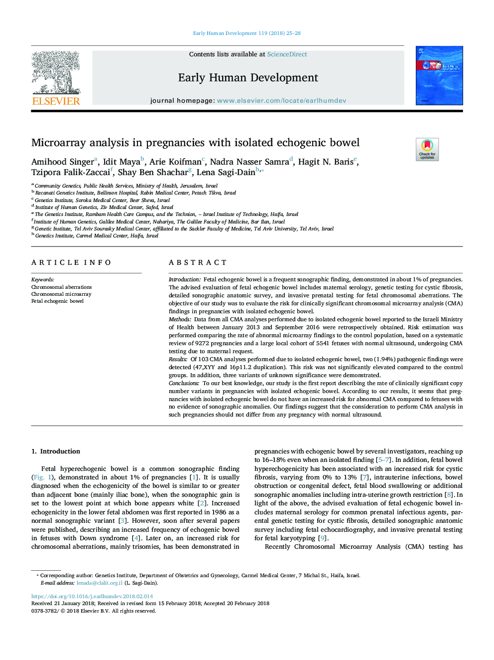 Microarray analysis in pregnancies with isolated echogenic bowel