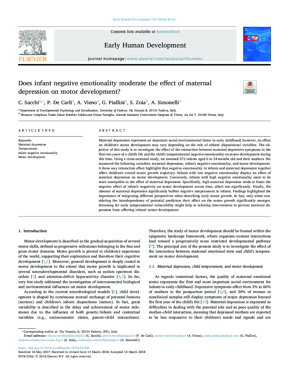 Does infant negative emotionality moderate the effect of maternal depression on motor development?