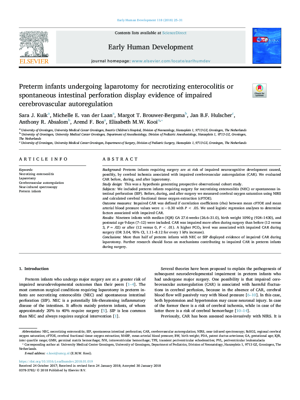 Preterm infants undergoing laparotomy for necrotizing enterocolitis or spontaneous intestinal perforation display evidence of impaired cerebrovascular autoregulation