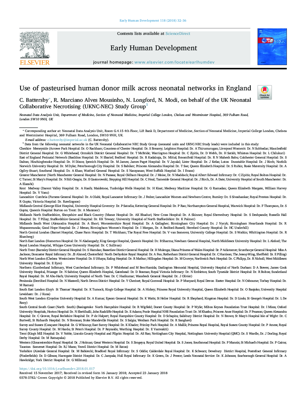 Use of pasteurised human donor milk across neonatal networks in England