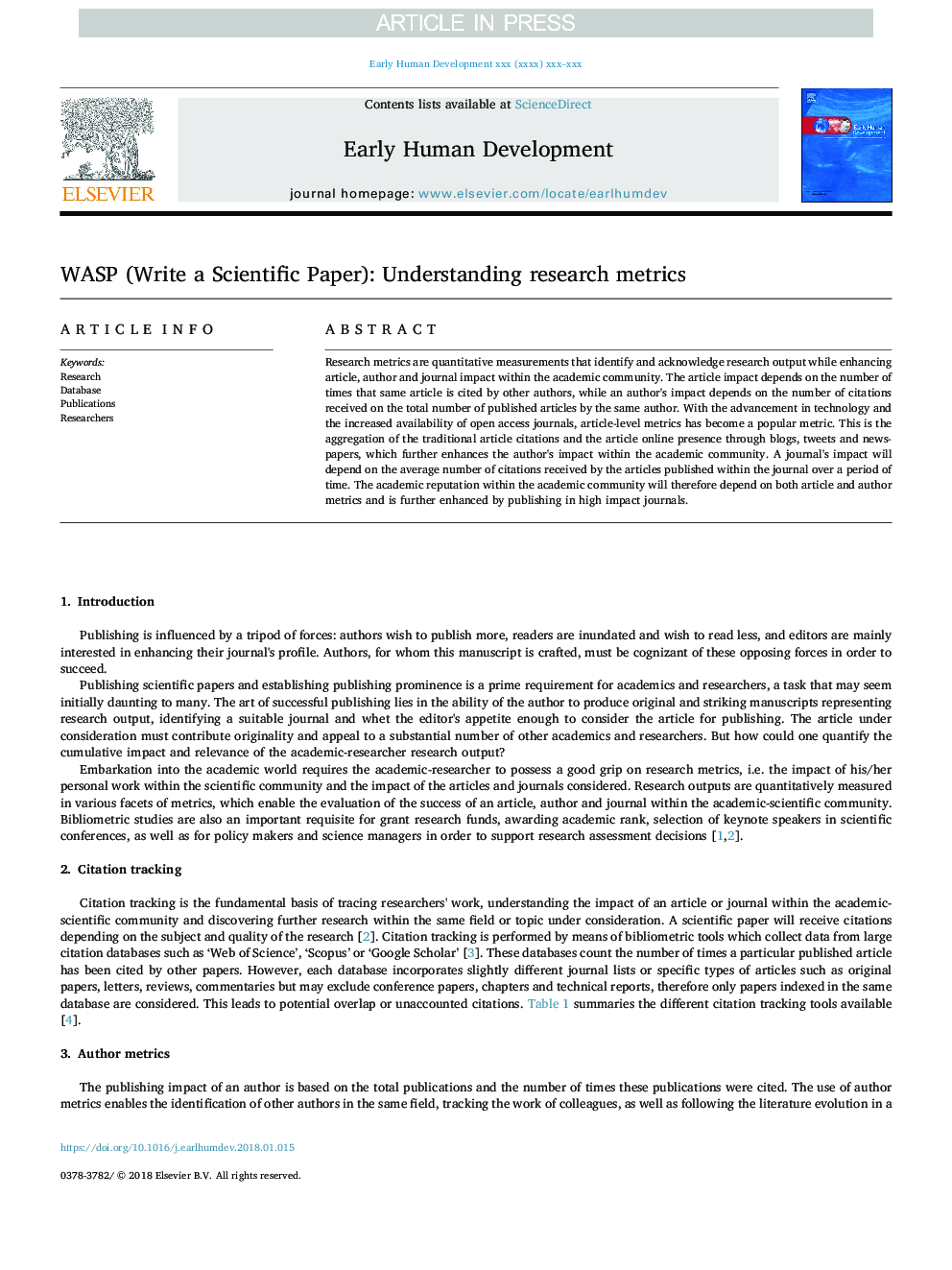 WASP (Write a Scientific Paper): Understanding research metrics