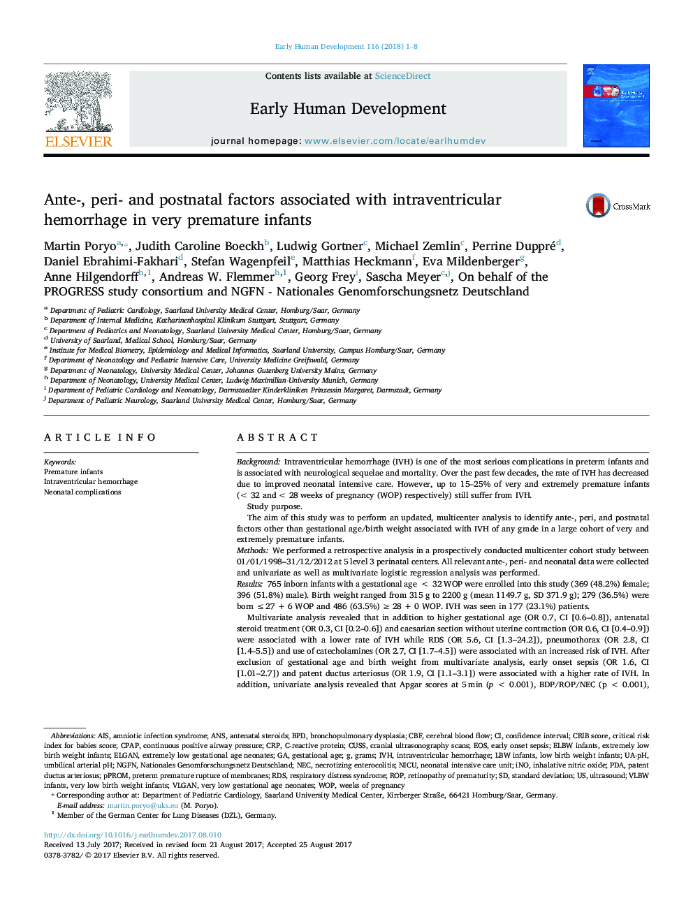 Ante-, peri- and postnatal factors associated with intraventricular hemorrhage in very premature infants