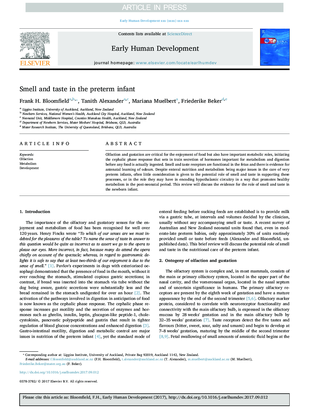 Smell and taste in the preterm infant