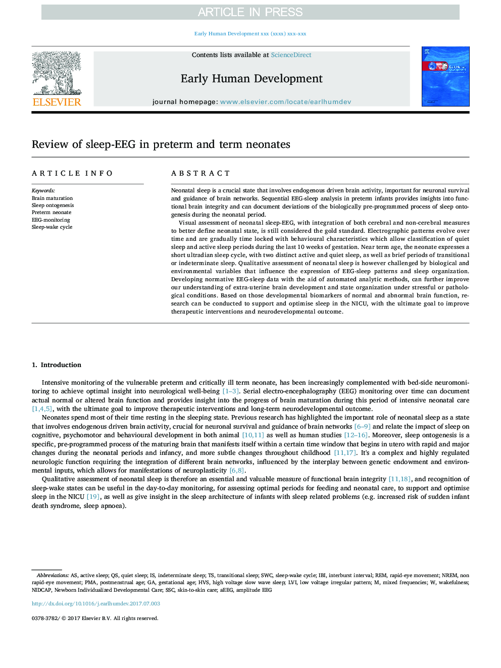 Review of sleep-EEG in preterm and term neonates