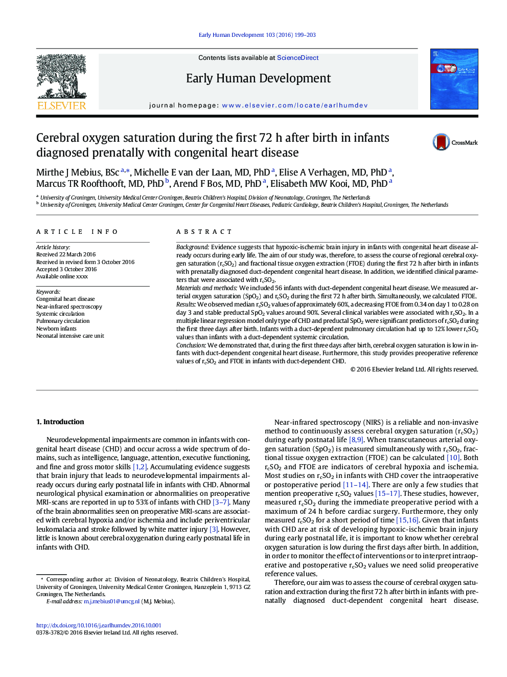 Cerebral oxygen saturation during the first 72Â h after birth in infants diagnosed prenatally with congenital heart disease