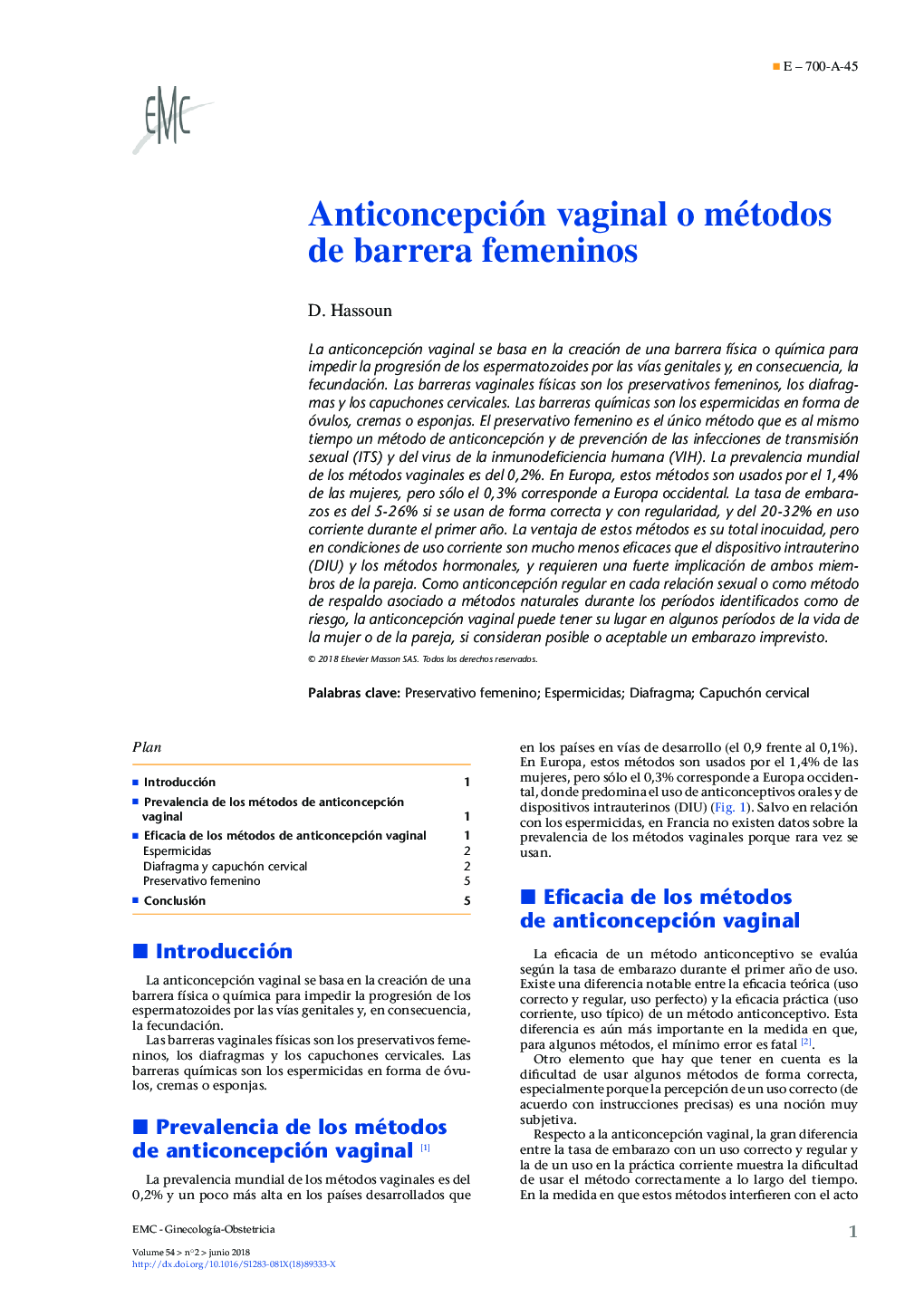 Anticoncepción vaginal o métodos de barrera femeninos