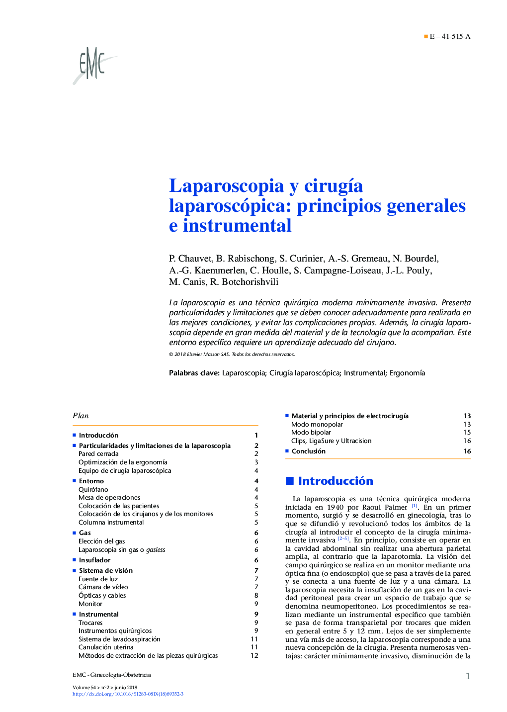 Laparoscopia y cirugÃ­a laparoscópica: principios generales e instrumental