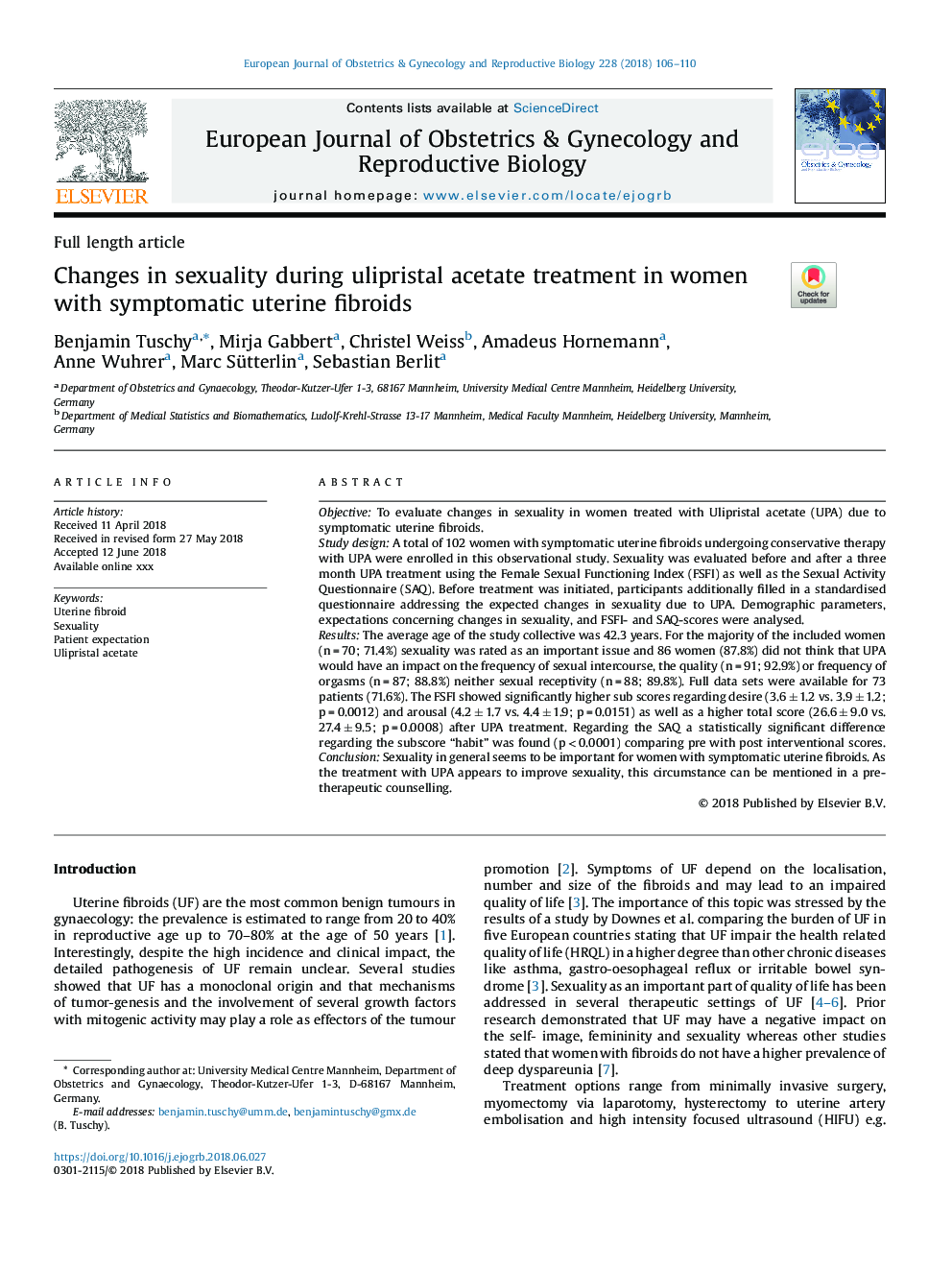 Changes in sexuality during ulipristal acetate treatment in women with symptomatic uterine fibroids